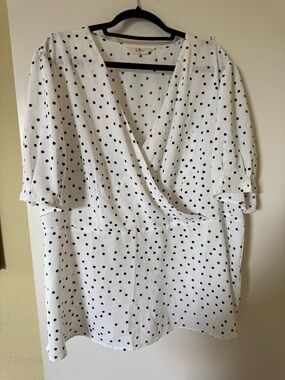 Polka Dot Surplice Blouse - White with Black Dots